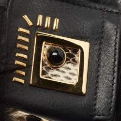 Pre Owned Fendi  Black Leather and Fox Fur Hypnoteyes Bag Charm 