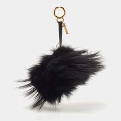 Pre Owned Fendi  Black Leather and Fox Fur Hypnoteyes Bag Charm 