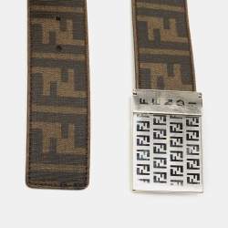 Pre Owned Fendi Tobacco/Blue Zucca Coated Canvas FF Plague Reversible Belt 120CM