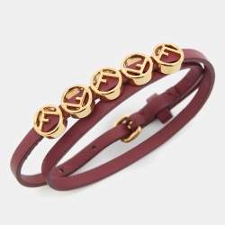 مملوكة مسبقًا Fendi F is Fendi Leather Gold Tone Bracelet