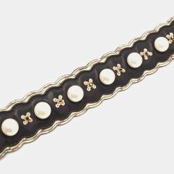 Pre Owned Fendi Black/Cream Leather and Watersnake Pearl Embellished Shoulder Bag Strap