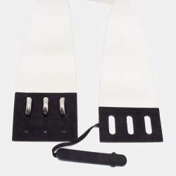 Pre Owned Fendi White/Black Suede and Elastic Wide Waist Belt 80CM