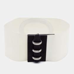 Pre Owned Fendi White/Black Suede and Elastic Wide Waist Belt 80CM
