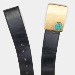 Pre Owned Fendi Black Leather Wide Buckle Belt 85CM