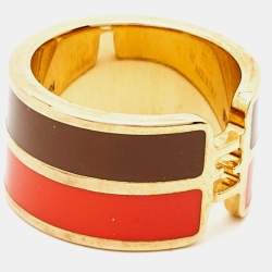 Pre Owned Fendi  F is Fendi Bicolor Enamel Gold Tone Ring Size M