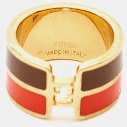 Pre Owned Fendi  F is Fendi Bicolor Enamel Gold Tone Ring Size M