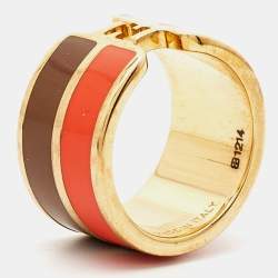 Pre Owned Fendi  F is Fendi Bicolor Enamel Gold Tone Ring Size M