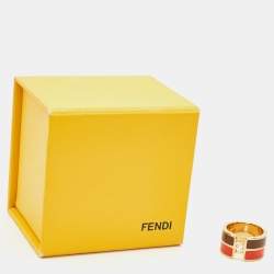 Pre Owned Fendi  F is Fendi Bicolor Enamel Gold Tone Ring Size M