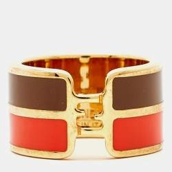 Pre Owned Fendi  F is Fendi Bicolor Enamel Gold Tone Ring Size M