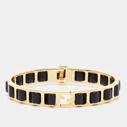 Pre Owned Fendi Leather Gold Tone Bracelet S