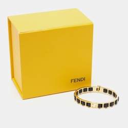 Pre Owned Fendi Leather Gold Tone Bracelet S