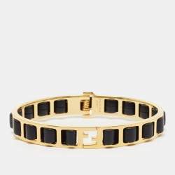 Pre Owned Fendi Leather Gold Tone Bracelet S