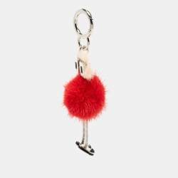 Pre Owned Fendi Red/Peach Fur Hypnoteyes Chick Pom Pom Bag Charm