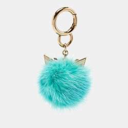 Pre Owned Fendi Green Fur Pom Pom Bag Charm