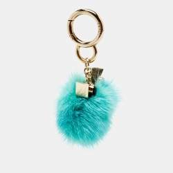 Pre Owned Fendi Green Fur Pom Pom Bag Charm