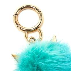 Pre Owned Fendi Green Fur Pom Pom Bag Charm