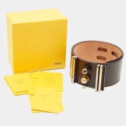 Pre Owned Fendi Choco Brown Glossy Leather Metal Waist Belt 75CM