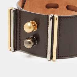 Pre Owned Fendi Choco Brown Glossy Leather Metal Waist Belt 75CM