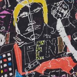 Fendi Black Abstract Printed Silk Scarf