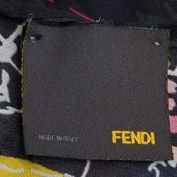 Fendi Black Abstract Printed Silk Scarf