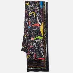 Fendi Black Abstract Printed Silk Scarf