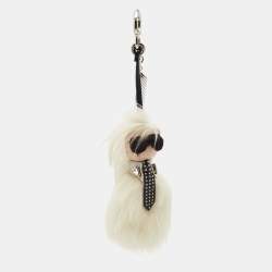 Pre Owned Fendi White/Black Mink Fur and Leather Studded Karlito Tuxedo Bag Charm