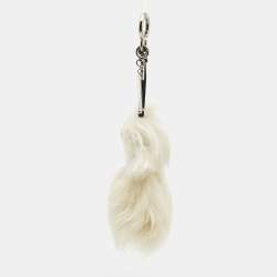 Pre Owned Fendi White/Black Mink Fur and Leather Studded Karlito Tuxedo Bag Charm
