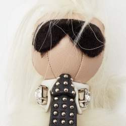 Pre Owned Fendi White/Black Mink Fur and Leather Studded Karlito Tuxedo Bag Charm