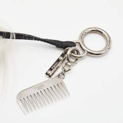 Pre Owned Fendi White/Black Mink Fur and Leather Studded Karlito Tuxedo Bag Charm