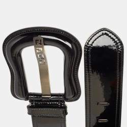 Pre Owned Fendi Black Patent Leather Buckle B Waist Belt 70CM