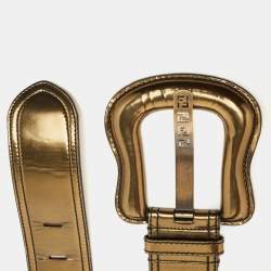 Pre Owned Fendi Gold Patent Leather Buckle B Waist Belt 70CM