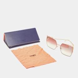مملوكة مسبقًا Fendi Gold Tone/Pink Gradient Studded FF0259S Oversized Sunglasses