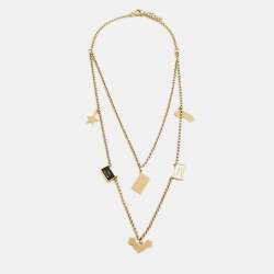 مملوكة مسبقًا Fendi Gold Tone Multi Charm Layered Necklace