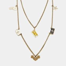 مملوكة مسبقًا Fendi Gold Tone Multi Charm Layered Necklace