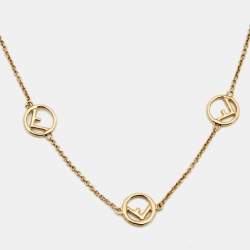Pre Owned Fendi F is Fendi Crystals Gold Tone Chain Necklace