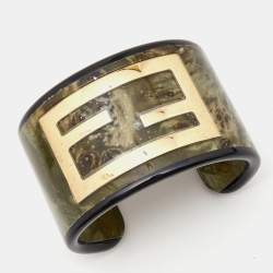 Fendi Zucca Resin Gold Tone Cuff Bracelet