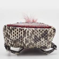 Fendi Multicolor Watersnake Leather and Fur Micro Monster Backpack Bag Charm