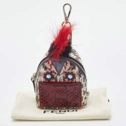 Fendi Multicolor Watersnake Leather and Fur Micro Monster Backpack Bag Charm