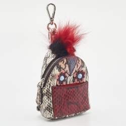 Fendi Multicolor Watersnake Leather and Fur Micro Monster Backpack Bag Charm