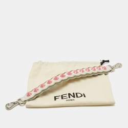 Pre Owned Fendi White/Pink Scalloped Leather Spike Studded Shoulder Strap