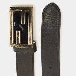 Fendi Black Leather FF Buckle Belt 80CM