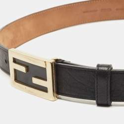 Fendi Black Leather FF Buckle Belt 80CM