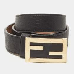 Fendi Black Leather FF Buckle Belt 80CM