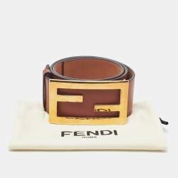Fendi Brown Leather FF Wide Waist Buckle Belt 75CM