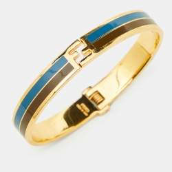 Fendi Gold Tone Bicolor Enamel Fendista Cuff Bracelet