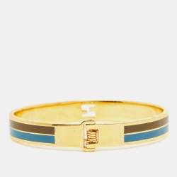 Fendi Gold Tone Bicolor Enamel Fendista Cuff Bracelet