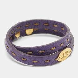 مملوكة مسبقًا Fendi Selleria Purple Leather Gold Tone Double Wrap Bracelet