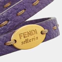 مملوكة مسبقًا Fendi Selleria Purple Leather Gold Tone Double Wrap Bracelet