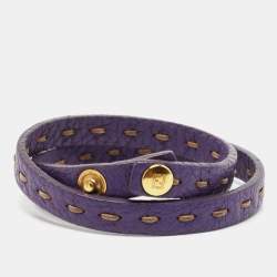 مملوكة مسبقًا Fendi Selleria Purple Leather Gold Tone Double Wrap Bracelet