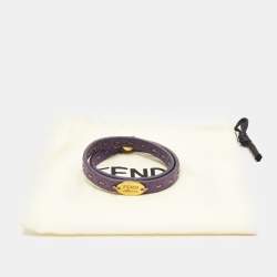 مملوكة مسبقًا Fendi Selleria Purple Leather Gold Tone Double Wrap Bracelet